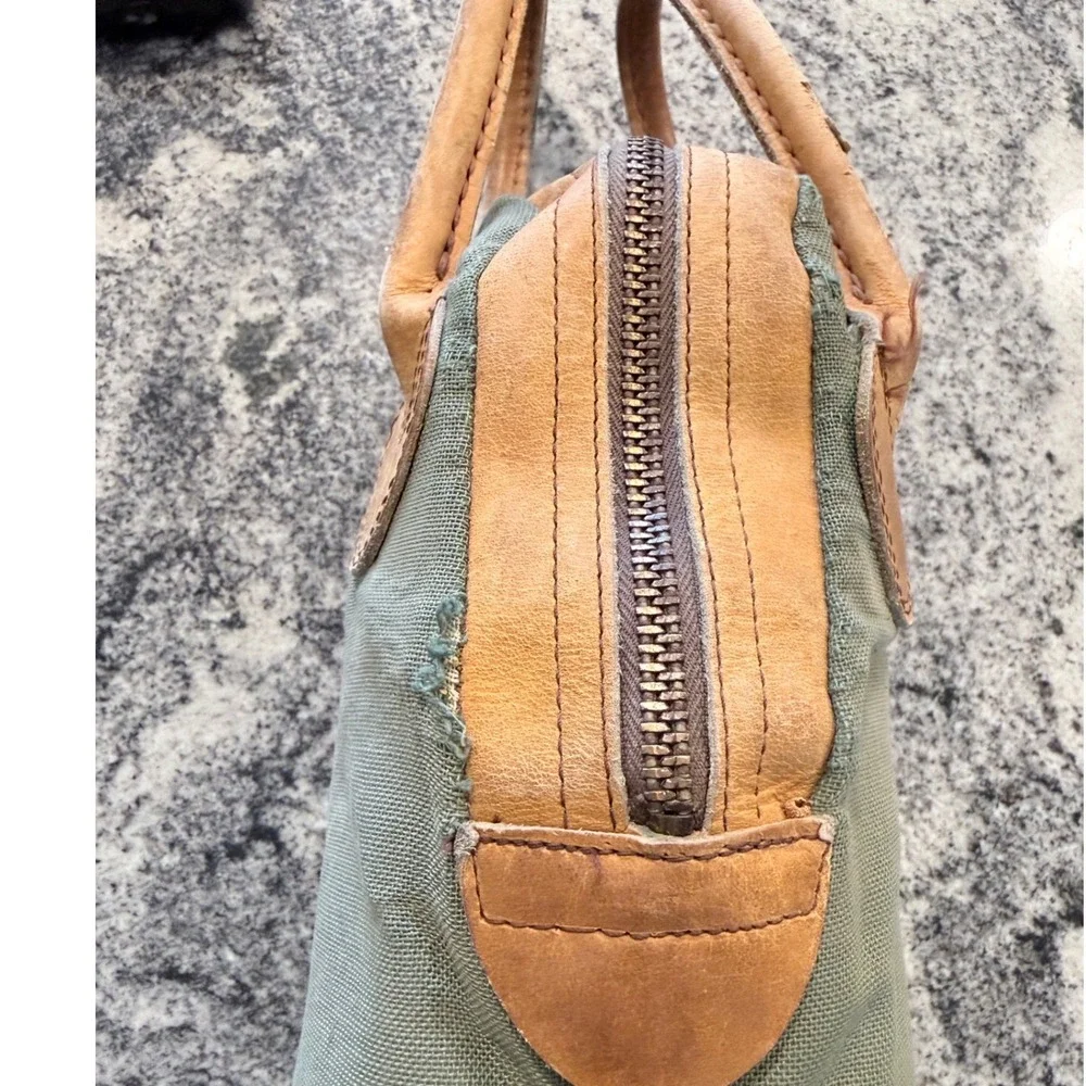 Vintage LL Bean Canvas Wine Bottle Carrier Bag Leather Trim Olive Green Freeport